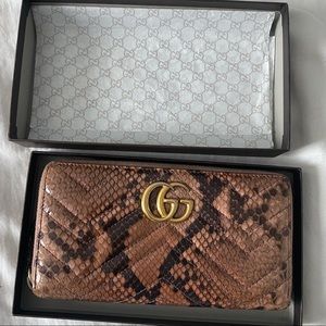 Gucci Gg Marmont Zip Around Matelasse Python Wallet Color: Pink Snakeskin